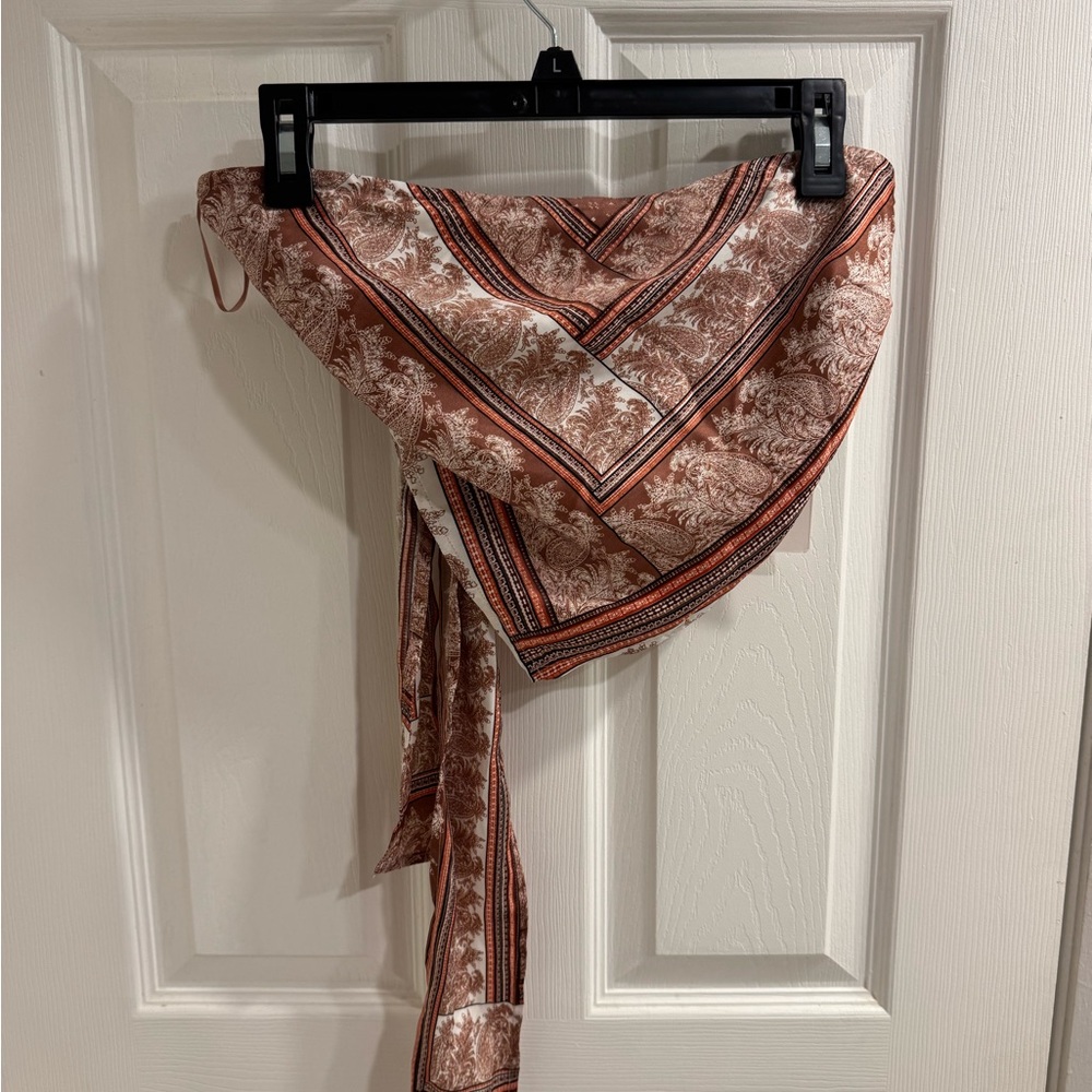 Cotton Candy LA Rust Paisley-Print Silk-Feel Scarf Top